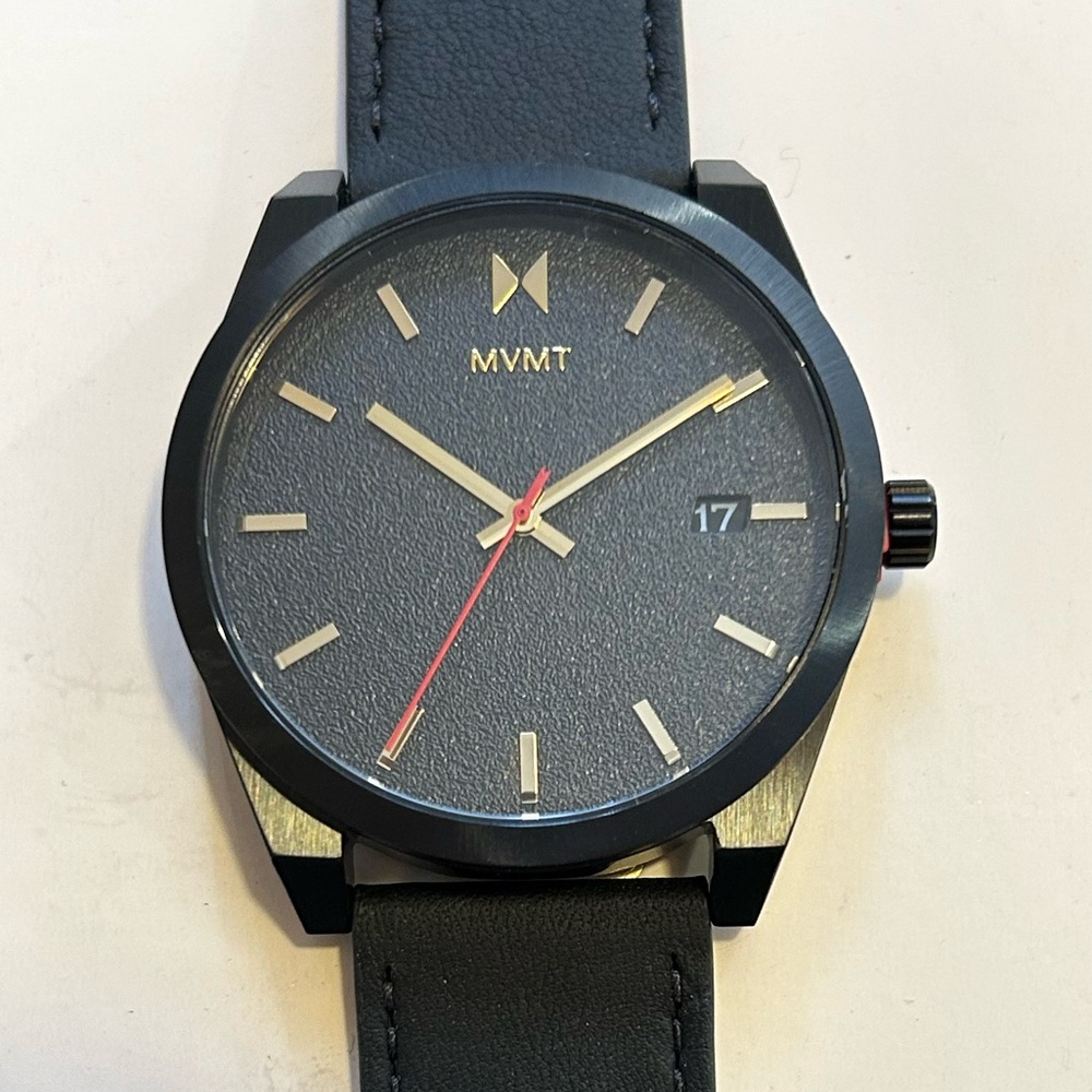 MVMT Caviar Watch With 43mm Black Face & Black Leather Band